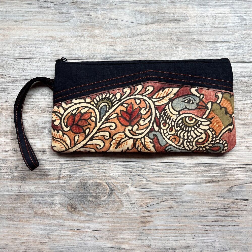 Shebobo Dwaraka Printed Clutch Boho Wristlet Festival Zip Pouch Art Earthy